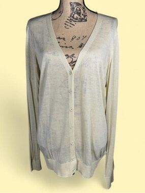 LuLaRoe Cheryl Cardigan NWT Cream V-Neck Button Front Lace Back Lightweight M